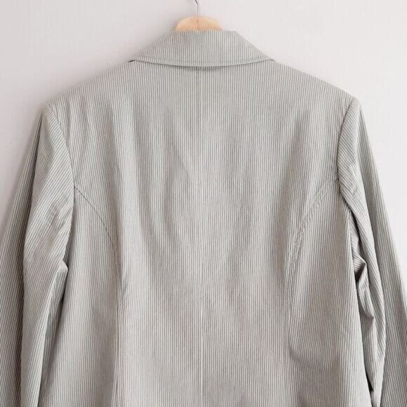 JEANNE PIERRE Textured Stripe Pastel Green Button Front Blazer Jacket Sz L - Picture 11 of 14